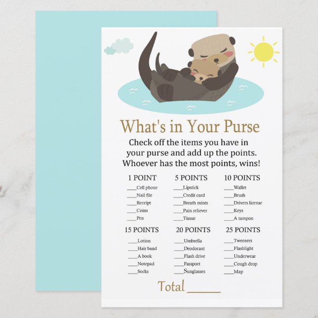 Papier Otter Ce qui est dans votre baby shower de jeu de  (Devant / Derrière)