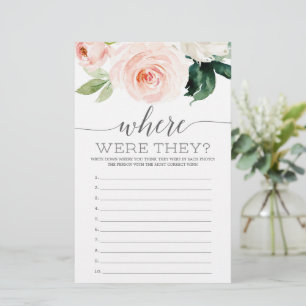 Papier Où étaient-ils Jeu de Baby Shower Fleurs Rosissant