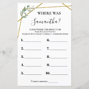 Papier Où était Elle nuptiale douche jeu bilingue