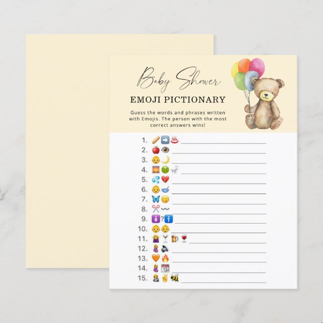 Papier Ours avec ballons \ Emoji jeu pictionnaire (Devant / Derrière)