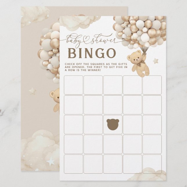 Papier Ours avec ballons Jeu de Baby shower neutre (Devant / Derrière)