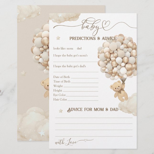 Papier Ours avec ballons Jeu de Baby shower neutre (Devant / Derrière)