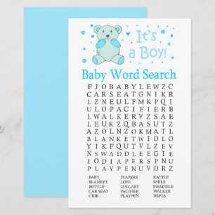 Papier Ours bleu Baby shower Mot de recherche Jeu