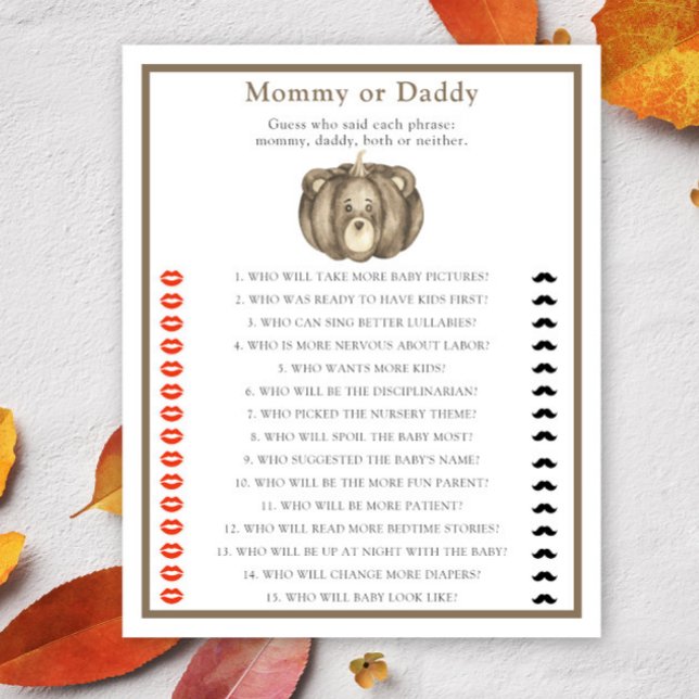 Papier ours citrouille - jeu de baby shower maman ou papa (Créateur téléchargé)