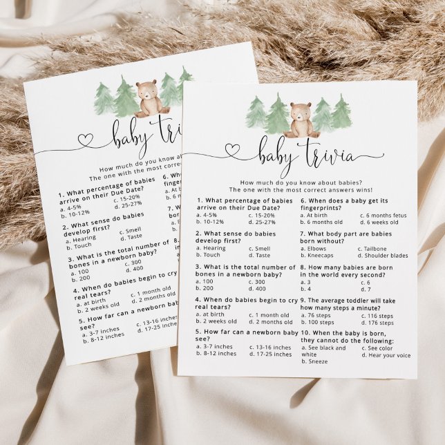 Papier Ours des bois Bébé trivia jeu de baby shower (Créateur téléchargé)