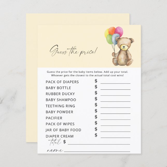 Papier Ours - Devinez le prix Jeu (Devant / Derrière)