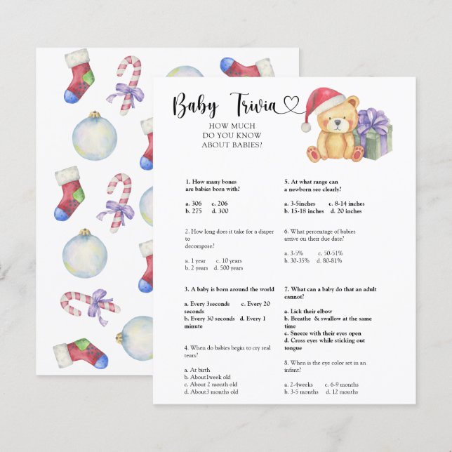 Papier Ours d'hiver - Bébé Trivia | Jeu Baby shower (Devant / Derrière)