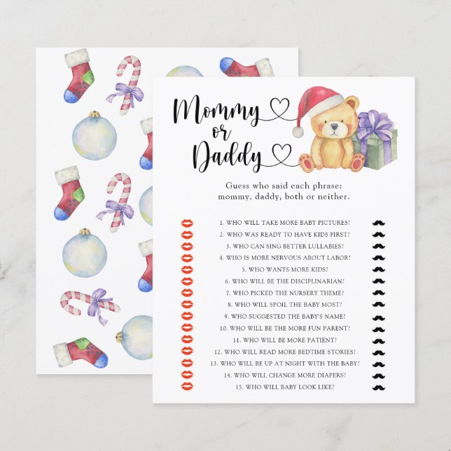 Papier Ours d'hiver - jeu de baby shower maman ou papa (Devant / Derrière)