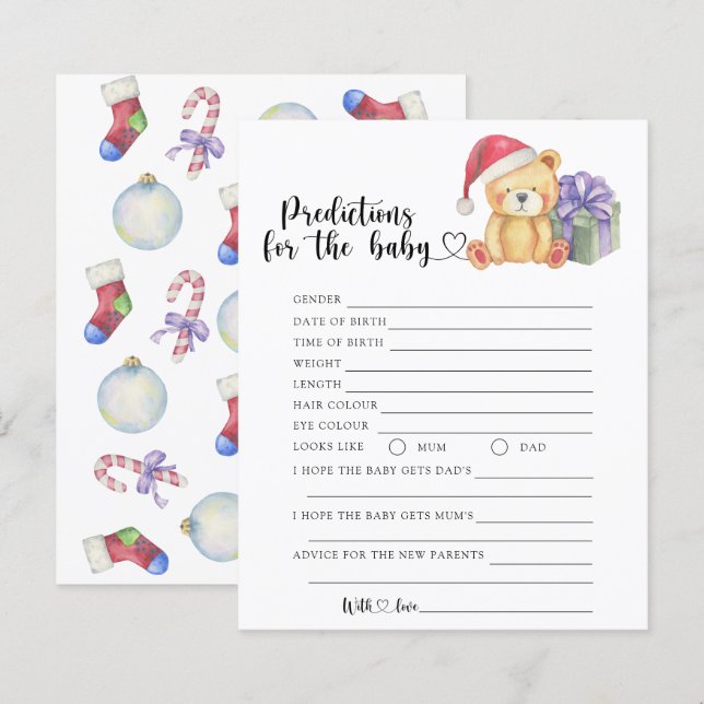 Papier Ours d'hiver - prédictions et conseils pour bébé (Devant / Derrière)