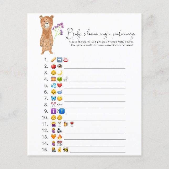 Papier Ours - Emoji jeu d'images baby shower (Devant)