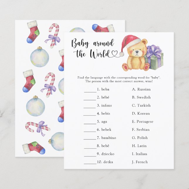 Papier Ours en peluche d'hiver - Bébé autour du monde jeu (Devant / Derrière)