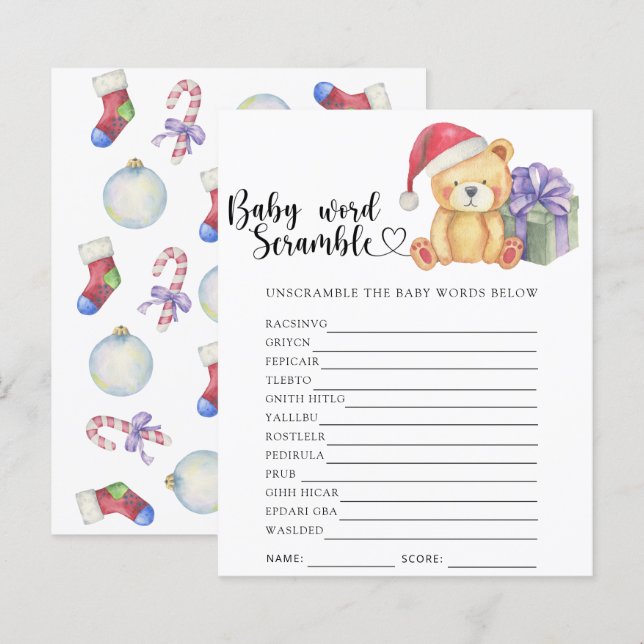 Papier Ours en peluche d'hiver - Bébé Word Scramble Jeu (Devant / Derrière)