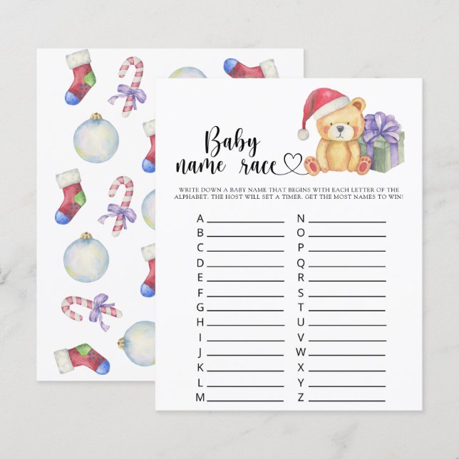 Papier Ours en peluche d'hiver - jeu de course de nom de  (Devant / Derrière)