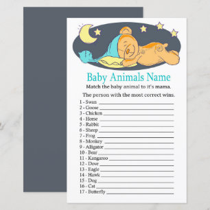 Papier Ours en peluche endormi Bébé Animaux Nom Jeu
