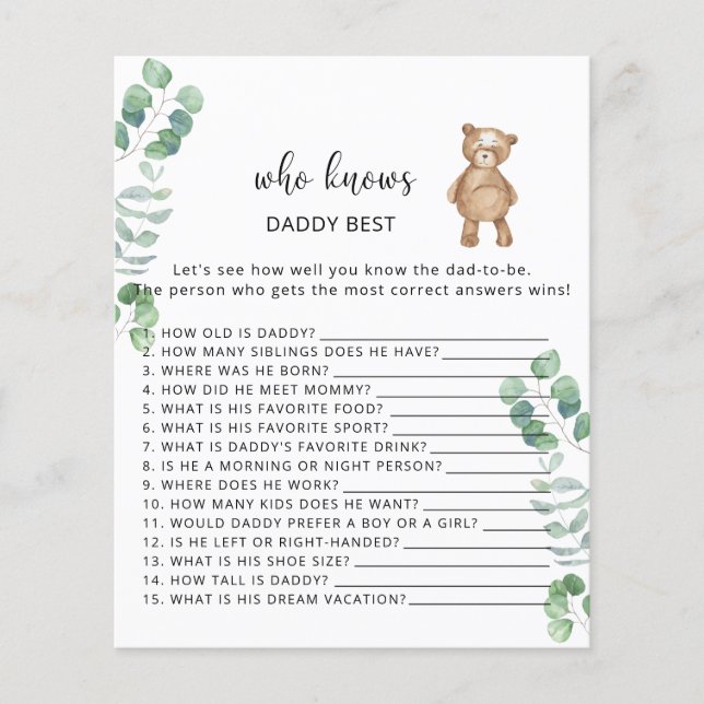 Papier Ours floral Qui connaît le mieux DADDY (Devant)