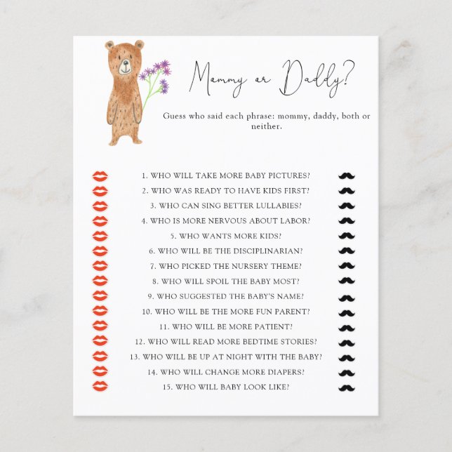 Papier Ours - maman ou papa jeu de baby shower (Devant)
