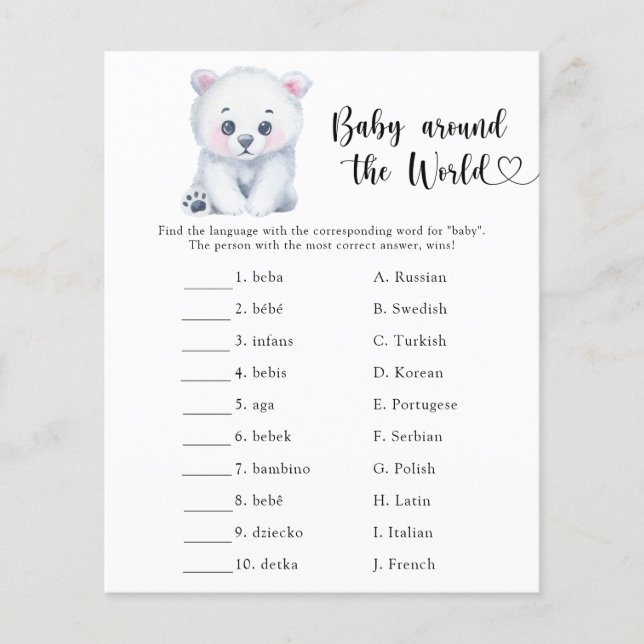 Papier Ours polaire d'hiver - Bébé autour du monde jeu (Devant)