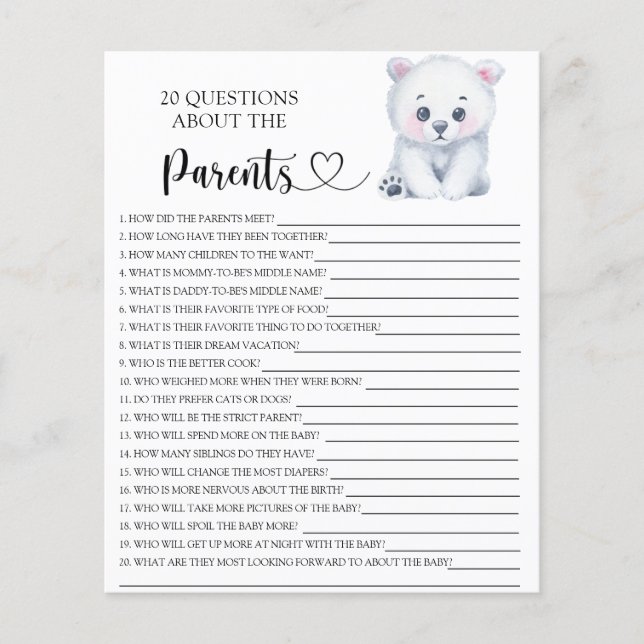 Papier Ours polaire d'hiver - jeux sur les parents (Devant)