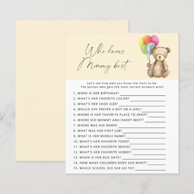 Papier Ours - Qui connaît maman meilleur jeu (Devant / Derrière)