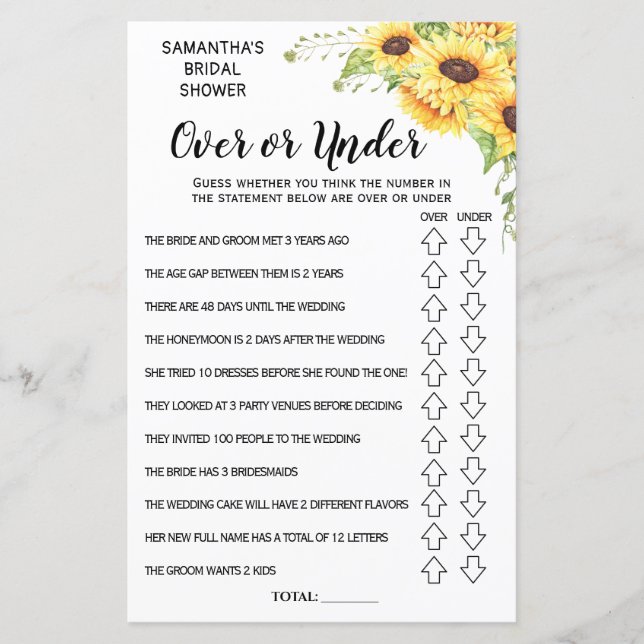 Papier Ove ou Sous-nuptiale douche espagnol anglais jeu (Devant)