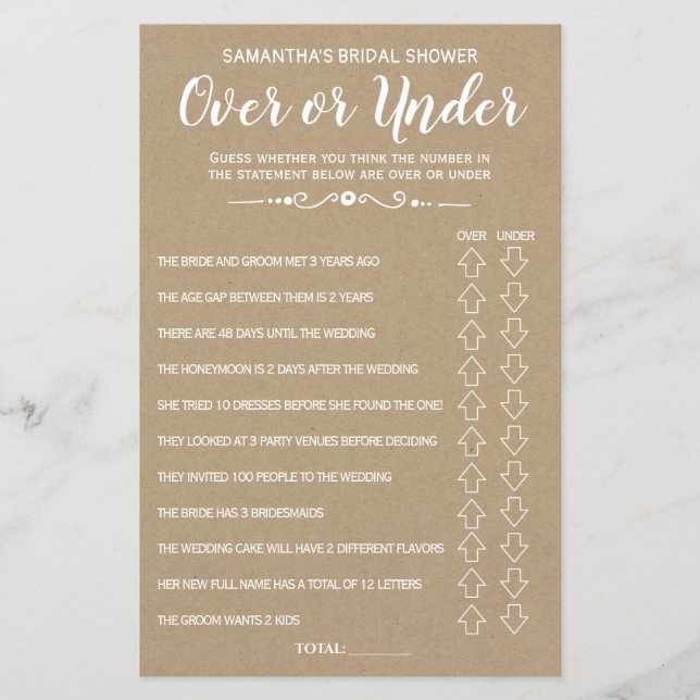 Papier Ove ou Sous-nuptiale douche espagnol anglais jeu (Devant)