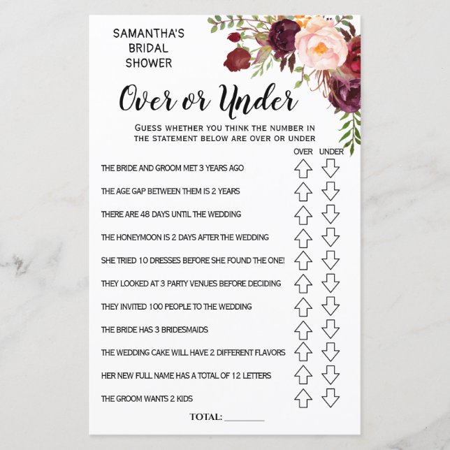 Papier Ove ou Sous-nuptiale douche espagnol anglais jeu (Devant)