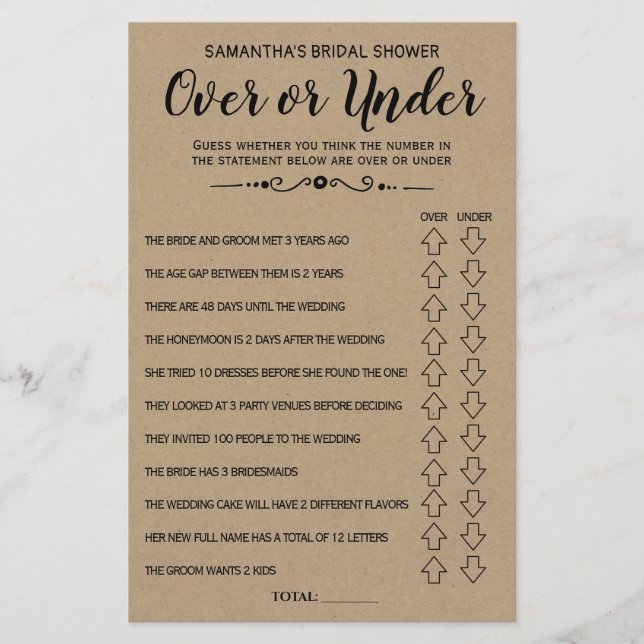 Papier Ove ou Sous-nuptiale douche espagnol anglais jeu (Devant)