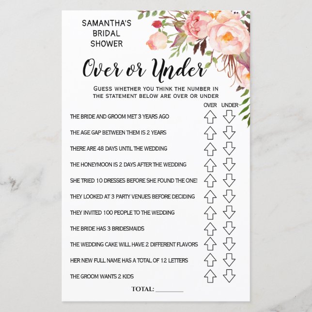 Papier Ove ou Sous-nuptiale douche espagnol anglais jeu (Devant)
