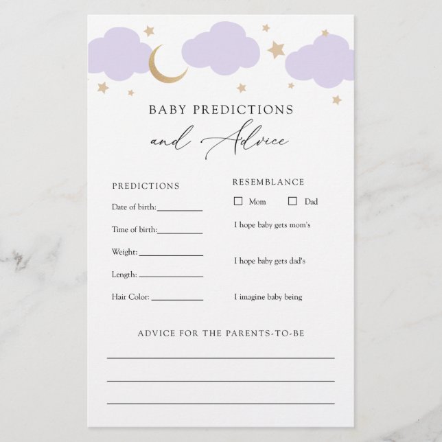 Papier Over the Moon Baby Advice and Predictions Card (Devant)