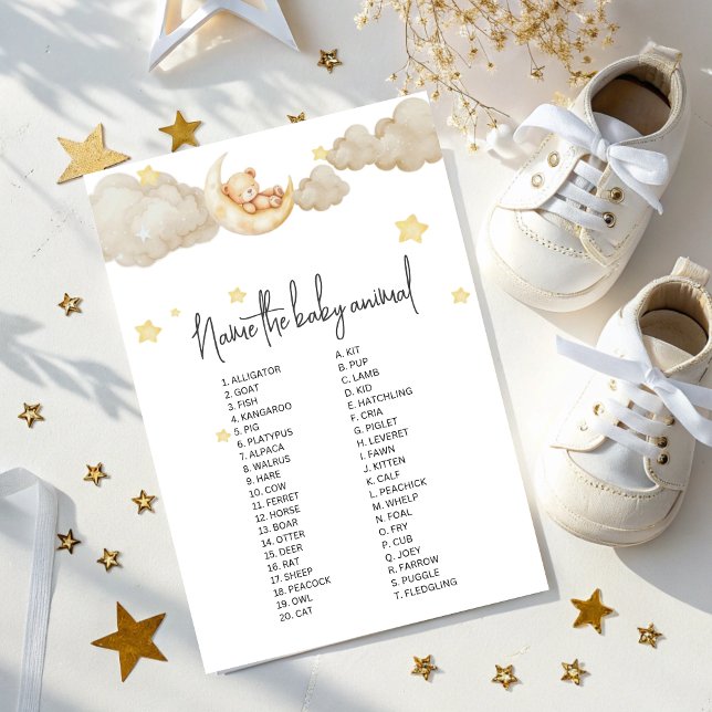 Papier Over the Moon Baby Animal Name Jeu pour Baby Showe (Créateur téléchargé)