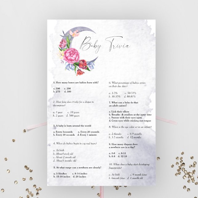 Papier Over the Moon Baby Trivia Baby shower Jeu (Créateur téléchargé)