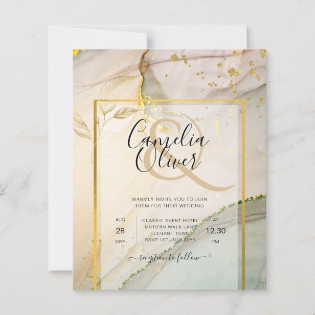 Papier Oyster Pearl Gold MARIAGE Encre d'alcool Abstraite (Devant)