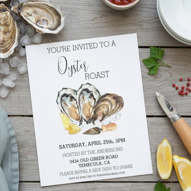 Papier Oyster Roast Invitation Aquarelle Budget de cuisin (Créateur téléchargé)