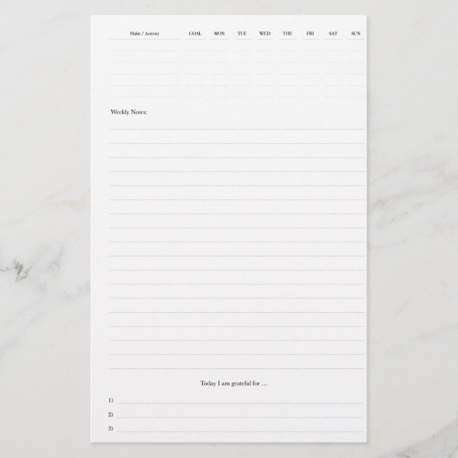 Papier Pagew du planificateur hebdomadaire (Devant)