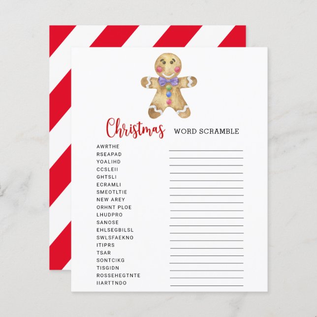 Papier Pain d'épices - Word Samble Game Card (Devant / Derrière)