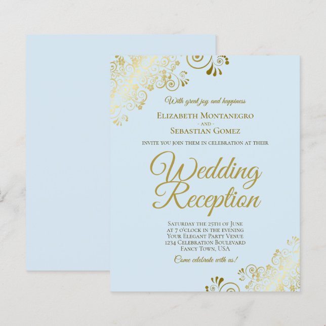 Papier Pale Blue & Gold Mariage Réception BUDGET Invitati (Devant / Derrière)