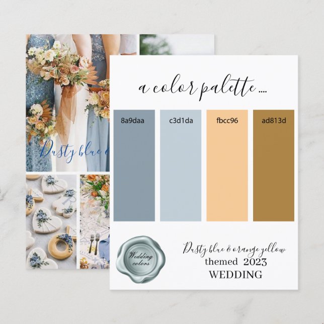 Papier Palette de couleurs de mariage bleu poussiéreux et (Devant / Derrière)