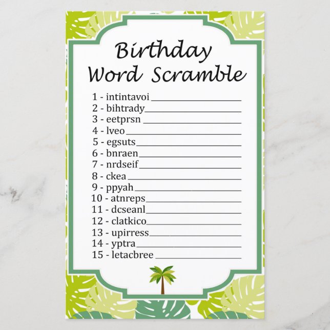 Papier Palm Anniversaire Mot Début Jeu (Devant)