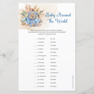 Papier Pampas bébé ours en peluche tropical autour du mon