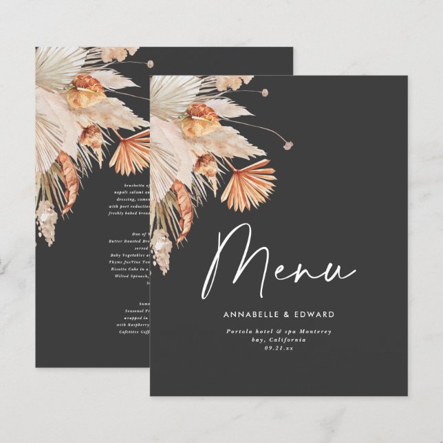 Papier Pampas botanique moderne noir mariage d'herbe (Devant / Derrière)