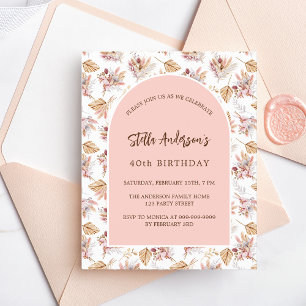 Papier Pampas d'anniversaire rose or fleur budget invitat