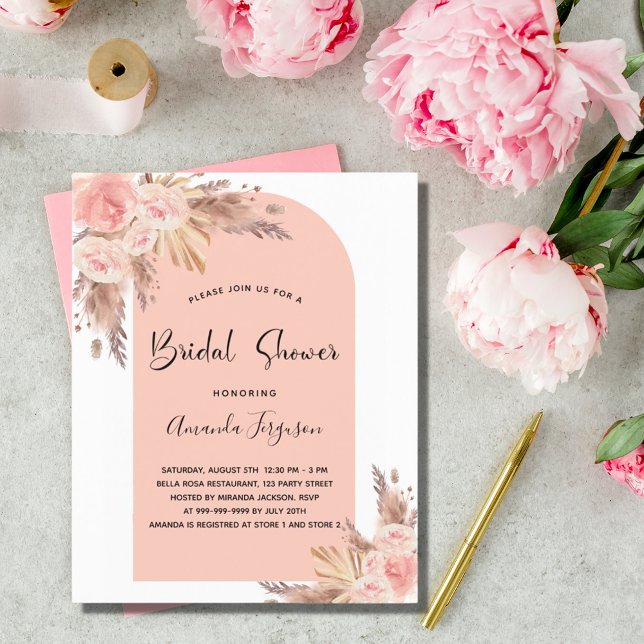 Papier Pampas de douche nuptiale rose or budget invitatio (Créateur téléchargé)