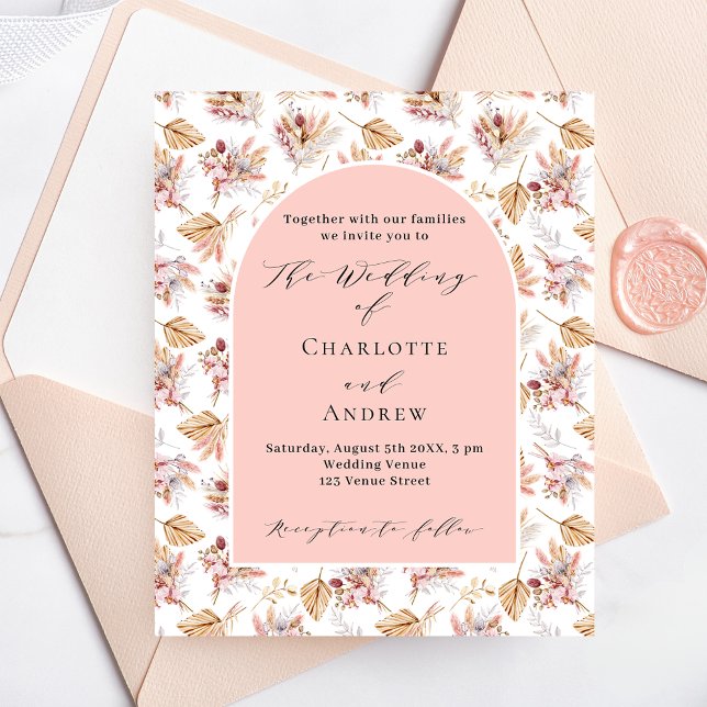 Papier Pampas fleurs rose budget or faire-part de mariage (Créateur téléchargé)