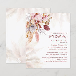Papier Pampas Grass Boho 80e Anniversaire Fête Invitation