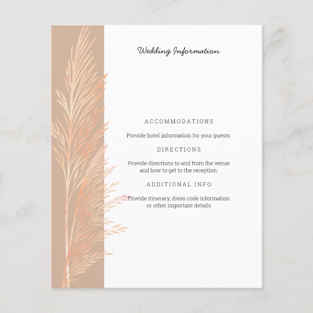 Papier Pampas Grass Mariage Informations d'accueil Lettre (Devant)