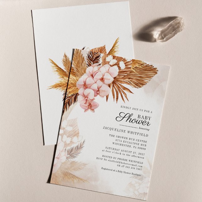 Papier Pampas Grass Terracotta Baby shower Invitation (Pink Floral Pampas Grass Baby Shower Invitation)