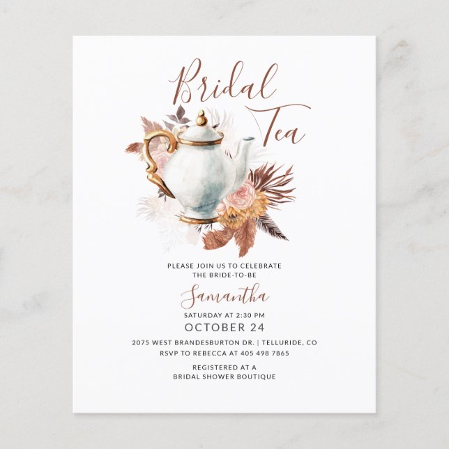 Papier Pampas Grass Terracotta Bridal Tea Party Douche (Devant)