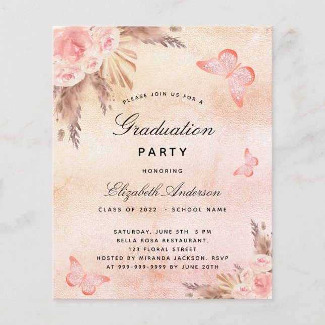 Papier Pampas papillons boho budget Graduation Party (Devant)