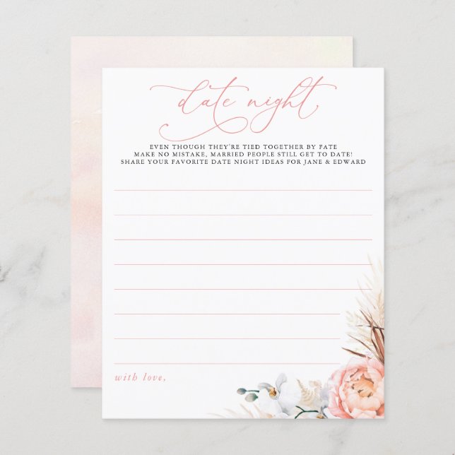 Papier Pampas rose Grass Floral Date Idées de nuit (Devant / Derrière)