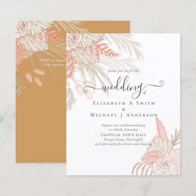 Papier Pampas Tropical Grass Terracotta Mariage (Devant / Derrière)